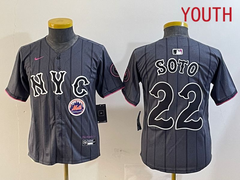 Youth New York Mets 22 Soto Black City Edition 2024 Nike MLB Jersey style 4